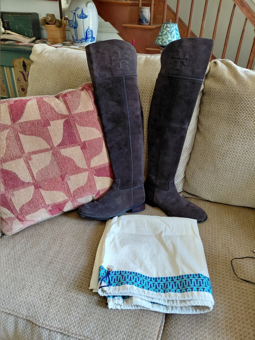 Tory Burch over the knee brown leather Simone boots & dust bag Womens 5.5